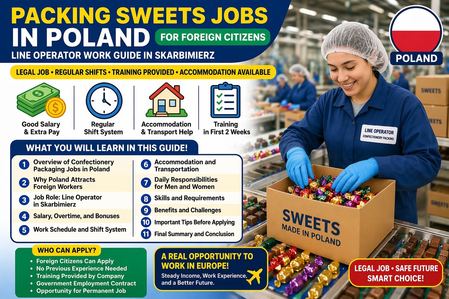 Packing sweets job in Poland factory line operator work process