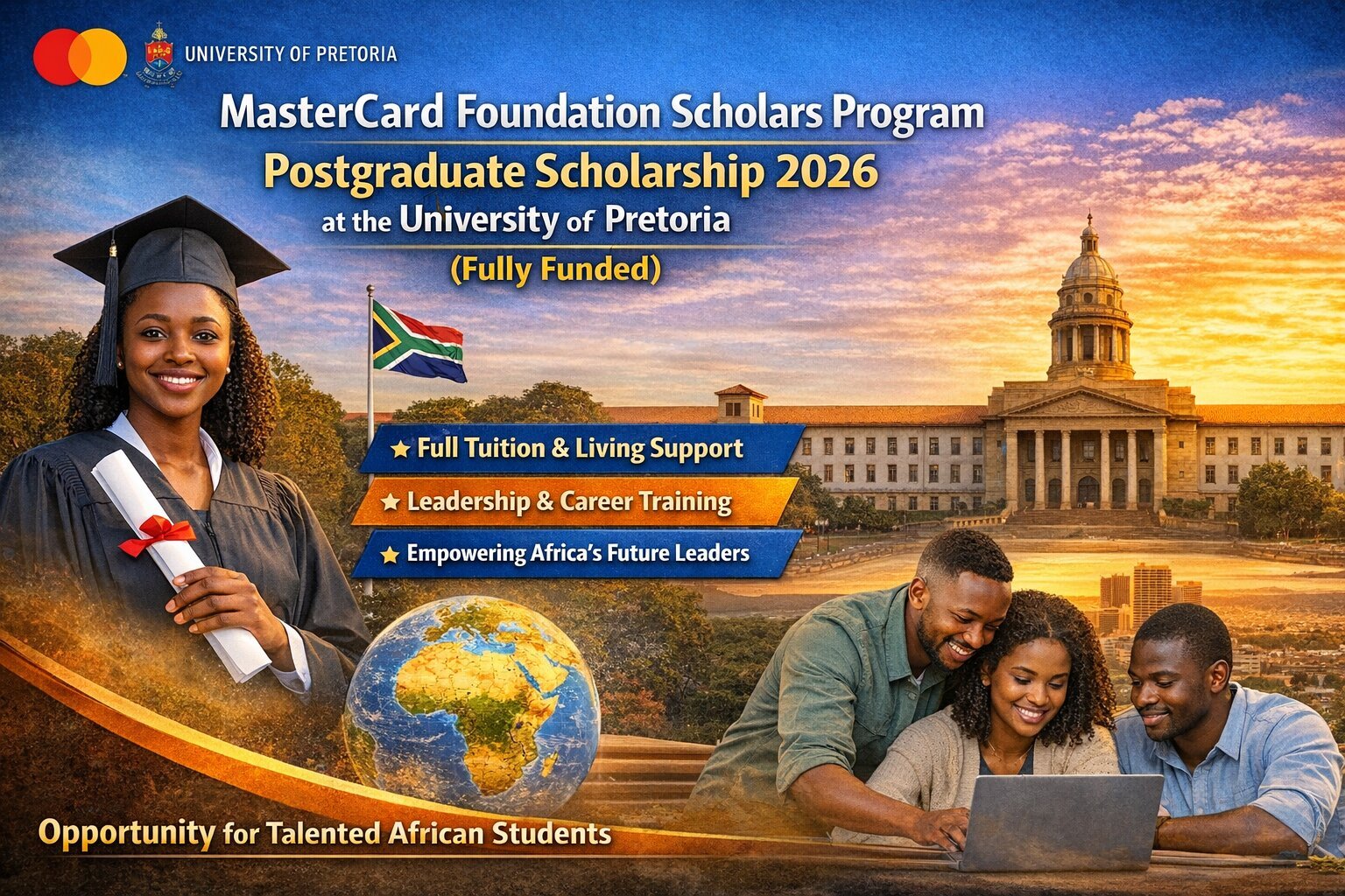 MasterCard Foundation Scholars Program 2026 at University of Pretoria fully funded postgraduate scholarship for African students with leadership and education support