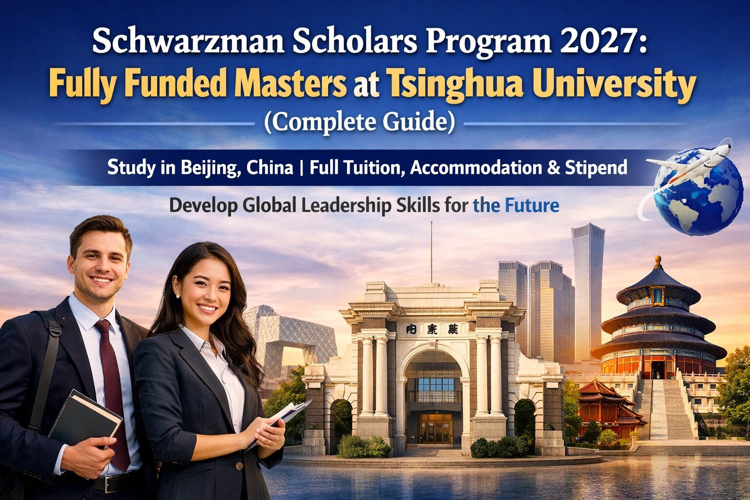 Schwarzman Scholars Program 2027 fully funded master’s at Tsinghua University Beijing students and campus banner
